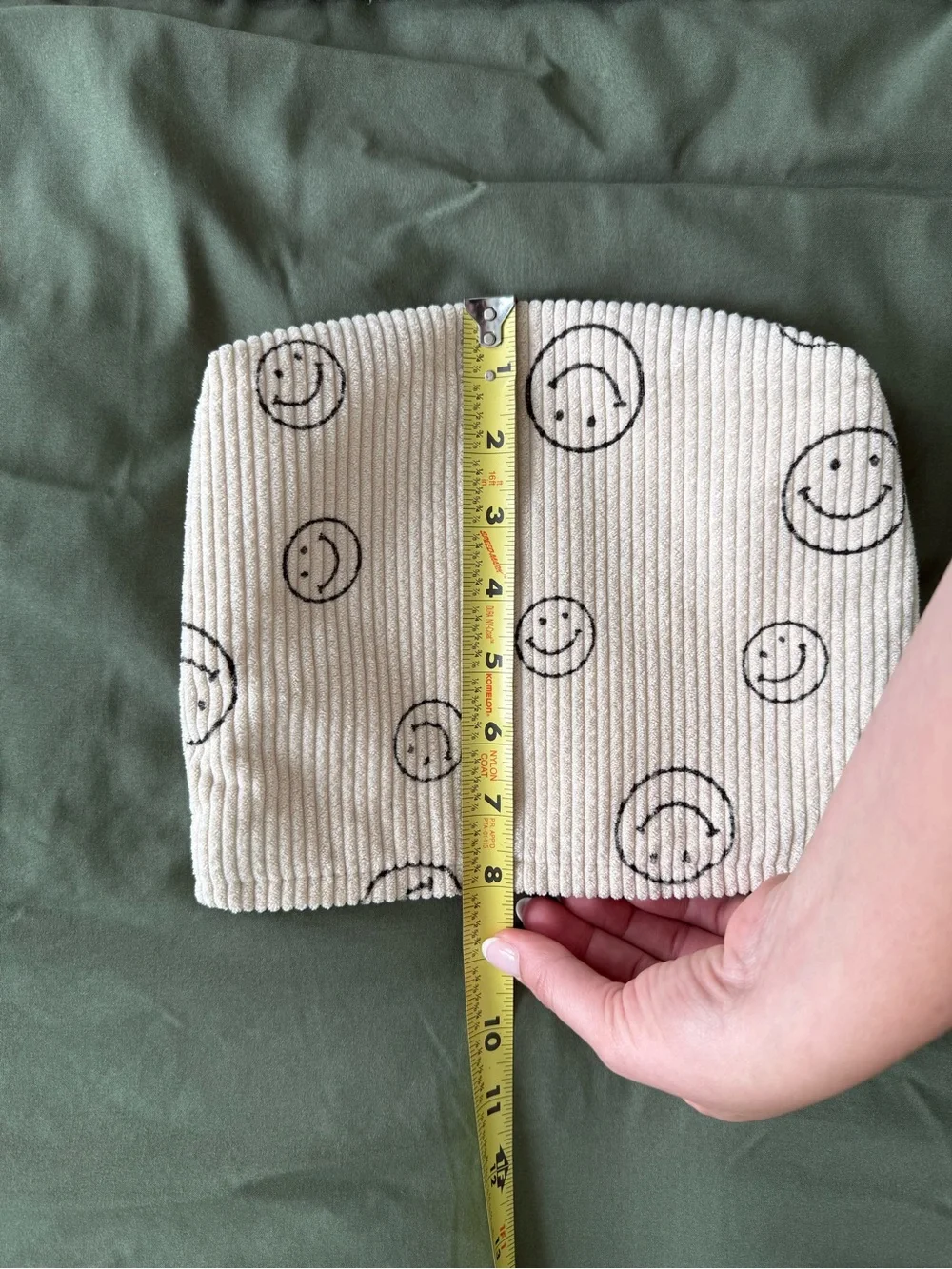 Cream Smiley Corduroy Cosmetic Pouch